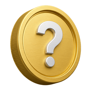 3D gold coin decorated with a question mark, shown on the FAQ page